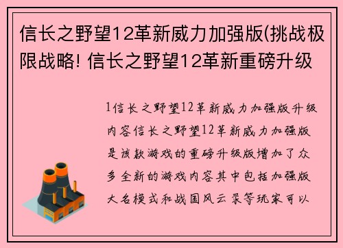 信长之野望12革新威力加强版(挑战极限战略! 信长之野望12革新重磅升级)